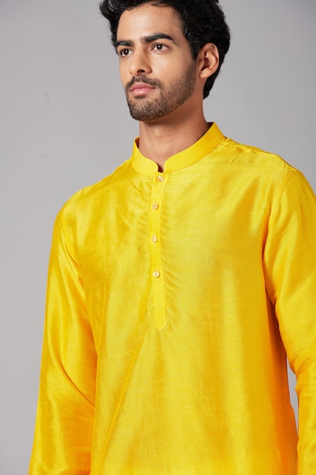 Shop_Hilo Design_Yellow Raw Silk Kurta _Online_at_Aza_Fashions