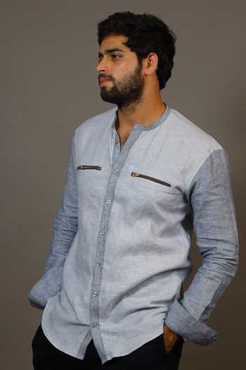 Hilo Design_Blue Linen Caelum Shirt _Online_at_Aza_Fashions