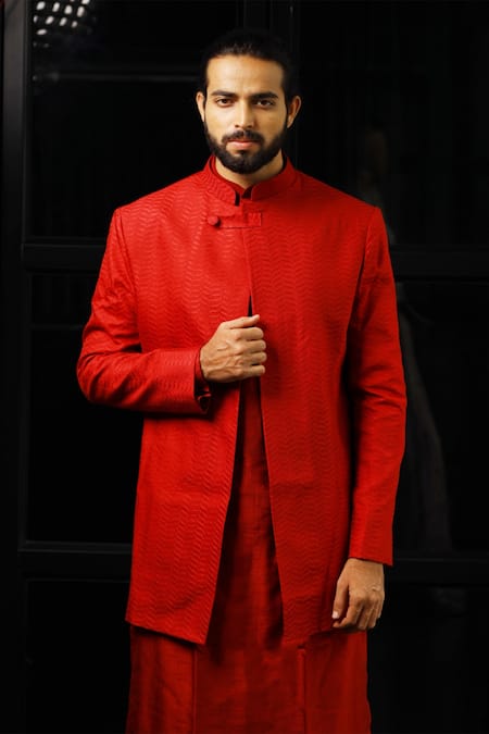 Hilo Design Cotton Jacquard Sherwani Set  