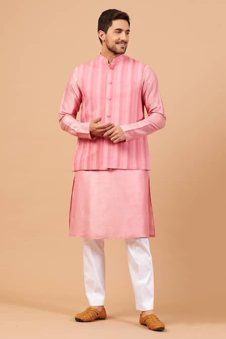 Hilo Design Pinripes Jacquard Bundi & Kurta Set 