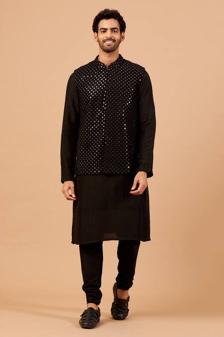 Hilo Design Black Bundi Georgette, Churidar Cotton Lycra, Kurta Raw Silk Work And Set Online at Aza Fashions Hilo Design_Black Bundi Georgette, Churidar Cotton Lycra, Kurta Raw Silk Work And Set _Online_at_Aza_Fashions