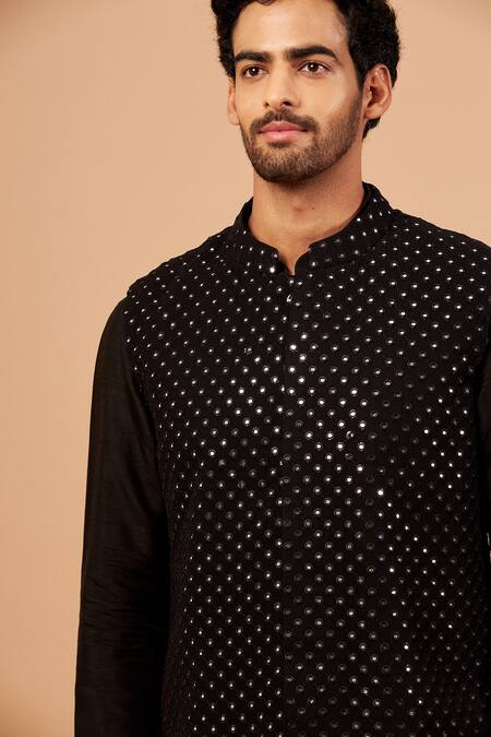 Hilo Design Black Bundi Georgette, Churidar Cotton Lycra, Kurta Raw Silk Work And Set at Aza Fashions Hilo Design_Black Bundi Georgette, Churidar Cotton Lycra, Kurta Raw Silk Work And Set _at_Aza_Fashions