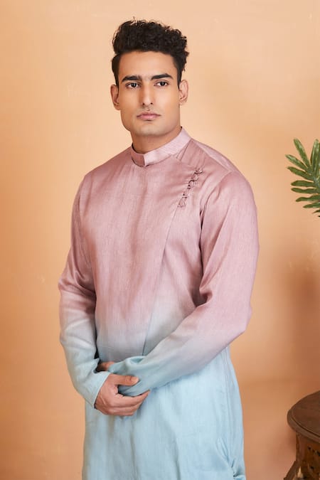 Shop Hilo Design Pink Viscose Rayon Glidden Overlap Kurta at Aza Fashions Shop_Hilo Design_Pink Viscose Rayon Glidden Overlap Kurta _at_Aza_Fashions