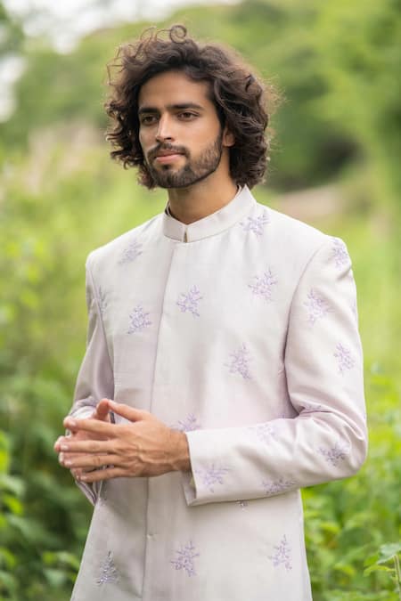 Hilo Design Floral Embroidered Sherwani Set 