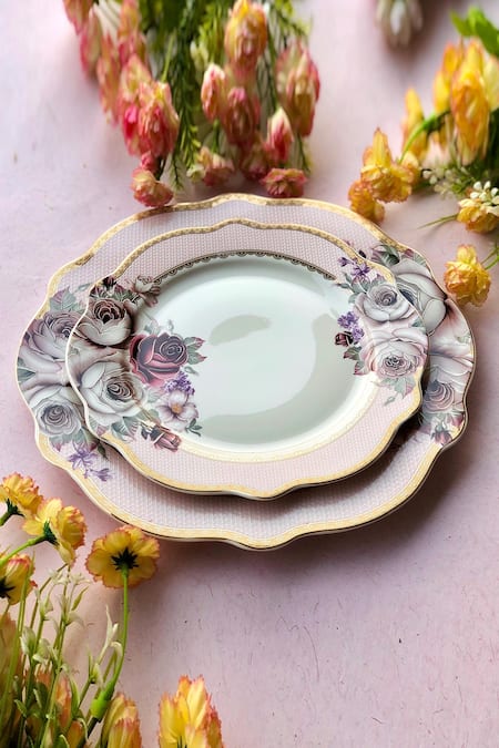 Vigneto White Finest Premium Porcelain Rose Garden Dinner Set Of 36 at Aza Fashions Vigneto_White Finest Premium Porcelain Rose Garden Dinner Set Of 36_at_Aza_Fashions