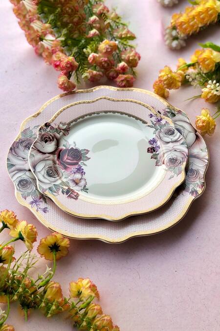 Vigneto White Finest Premium Porcelain Rose Garden Serving Of 8 Online at Aza Fashions Vigneto_White Finest Premium Porcelain Rose Garden Serving Of 8_Online_at_Aza_Fashions