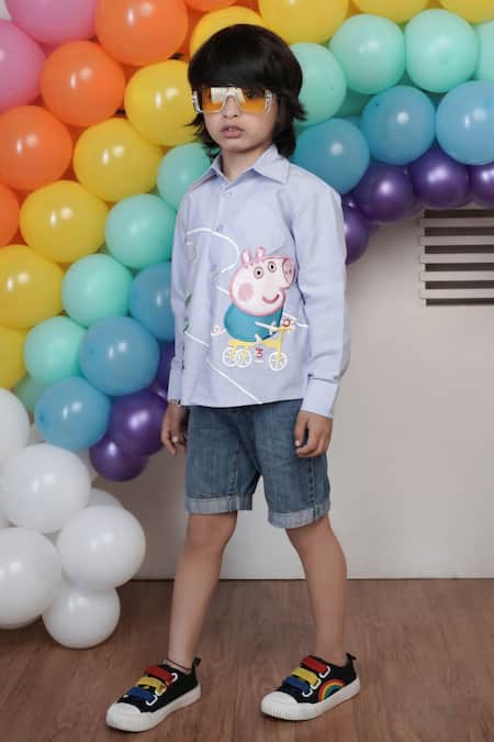 Hoity Moppet Blue Cotton Embroidery Shirt Online at Aza Fashions Hoity Moppet_Blue Cotton Embroidery Shirt _Online_at_Aza_Fashions
