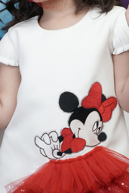 Hoity Moppet White Tulle, Crepe Minnie Mouse Embroidered Dress at Aza Fashions Hoity Moppet_White Tulle, Crepe Minnie Mouse Embroidered Dress _at_Aza_Fashions