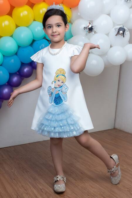 Hoity Moppet_White Tulle, Crepe Cinderella Embroidered Dress_at_Aza_Fashions