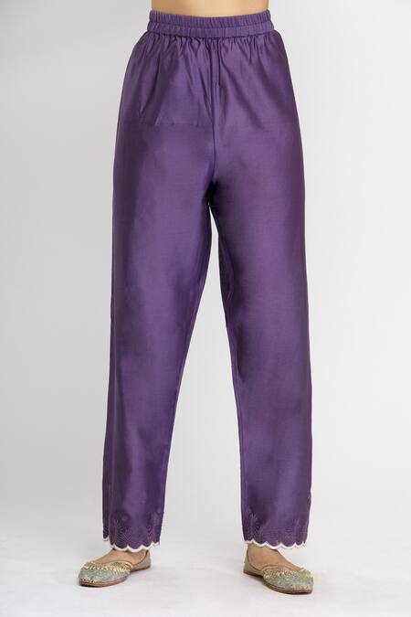 Shop_Huemn_Purple Silk Chanderi V Neck Kurta Set_Online_at_Aza_Fashions