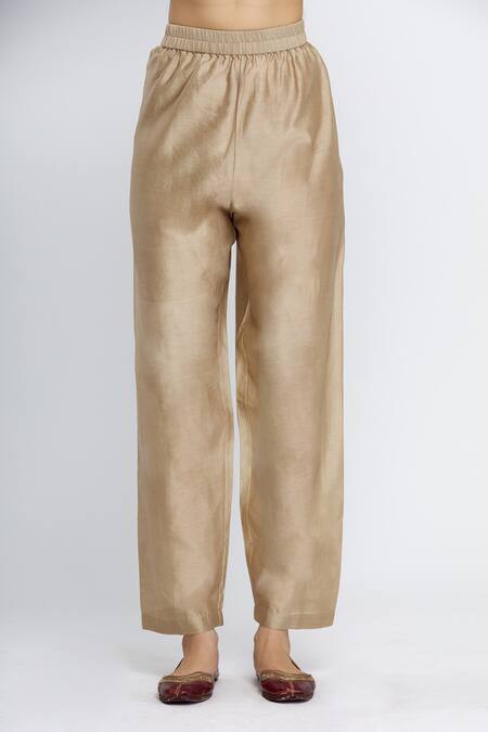 Shop_Huemn_Grey Organza, Chanderi U Neck Pintuck Kurta Set_Online_at_Aza_Fashions