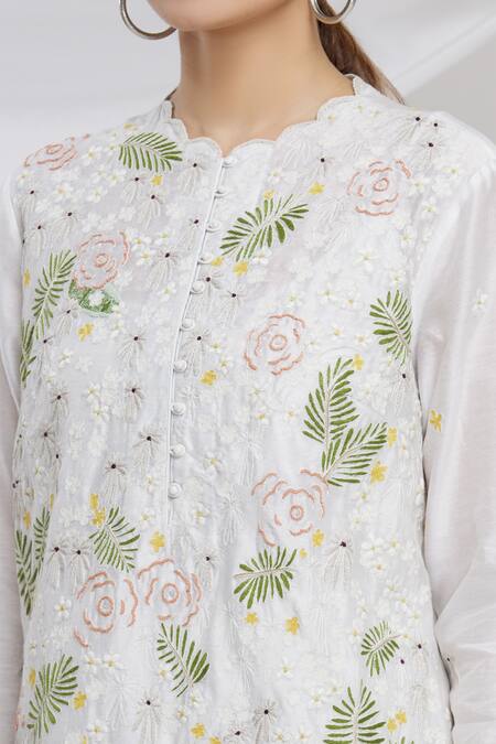 Huemn_White Organza, Chanderi Round Kurta Set_at_Aza_Fashions