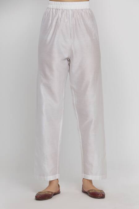 Shop_Huemn_White Organza, Chanderi Round Kurta Set_Online_at_Aza_Fashions