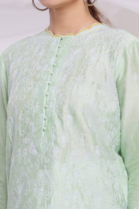 Huemn Green Silk Chanderi Round Kurta Set at Aza Fashions Huemn_Green Silk Chanderi Round Kurta Set_at_Aza_Fashions