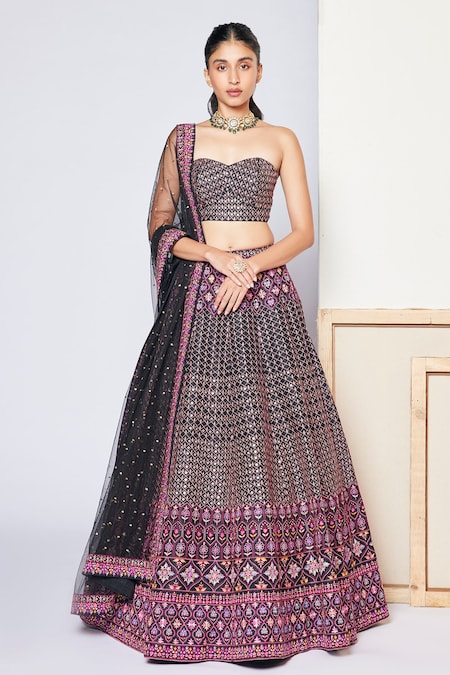 Dark Purple Embroidered Satin Lehenga Choli Lehenga 1804LG12