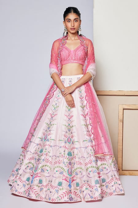 Buy Pink Embroidered Floral Pattern Cherry Blossom Bridal Lehenga Set For  Women by Chamee and Palak Online at Aza Fashions.
