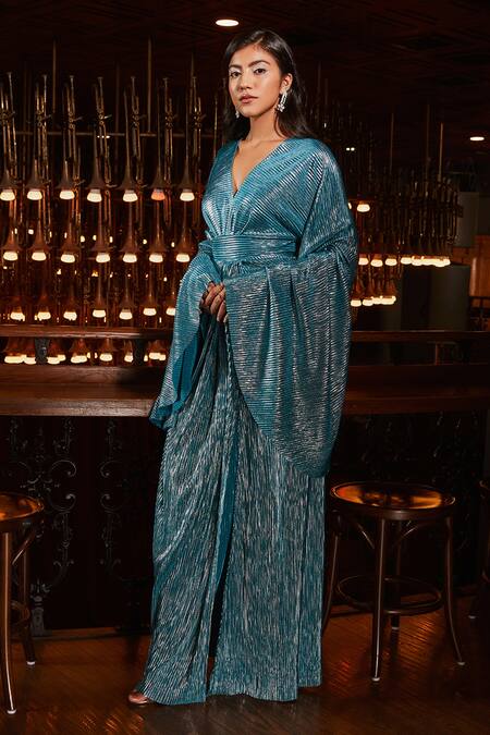 Buy House Of Fett Blue Magaluf Drape Gown Online at Aza Fashions Buy_House Of Fett_Blue Magaluf Drape Gown _Online_at_Aza_Fashions