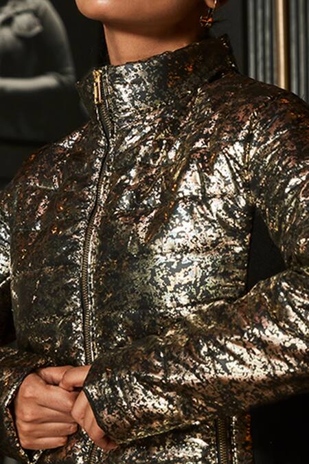 House Of Fett_Black Sonar Holographic Quilt Puffer Jacket_at_Aza_Fashions