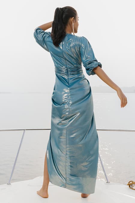 House Of Fett Sardinia V Neck Draped Gown 