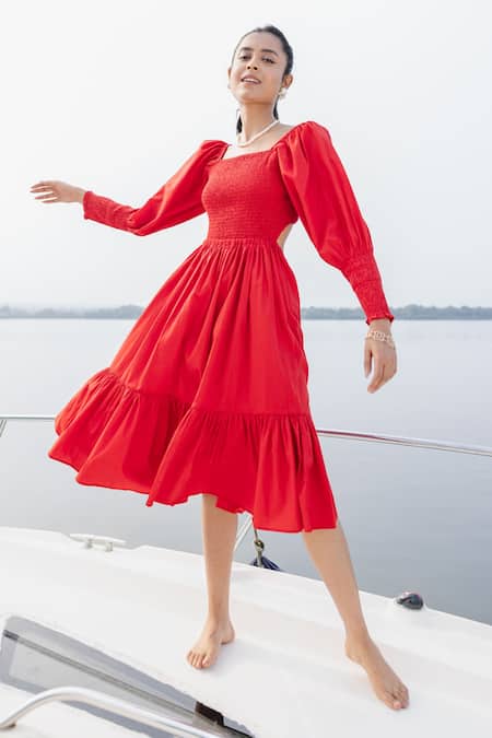 MON FASHION COLLECTION Women Fit and Flare Red Dress - Buy MON FASHION  COLLECTION Women Fit and Flare Red Dress Online at Best Prices in India |  Flipkart.com