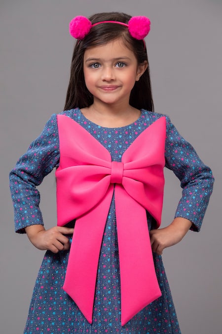 Shop_Hoity Moppet_Blue Denim, Satin Bows Detailed Dress _Online_at_Aza_Fashions