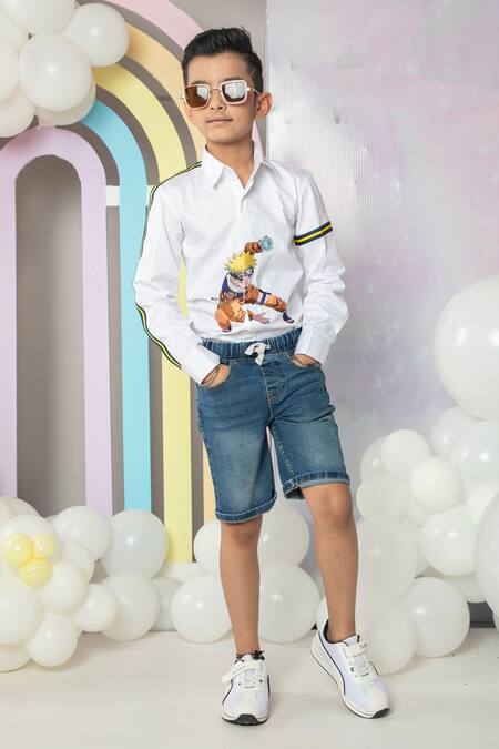 Hoity Moppet White Cotton Embroidery Naruto Pattern Shirt Online at Aza Fashions Hoity Moppet_White Cotton Embroidery Naruto Pattern Shirt _Online_at_Aza_Fashions