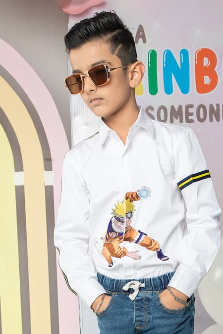 Hoity Moppet White Cotton Embroidery Naruto Pattern Shirt at Aza Fashions Hoity Moppet_White Cotton Embroidery Naruto Pattern Shirt _at_Aza_Fashions