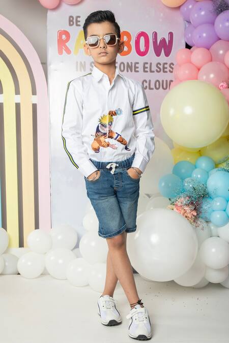 Buy Hoity Moppet White Cotton Embroidery Naruto Pattern Shirt Buy_Hoity Moppet_White Cotton Embroidery Naruto Pattern Shirt