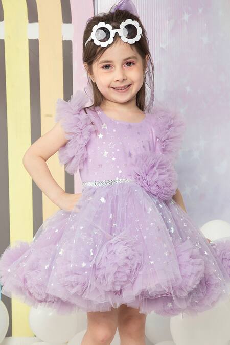 Hoity Moppet_Purple Tulle, Satin Tassels Play Date Stars Embroidered Dress_Online_at_Aza_Fashions