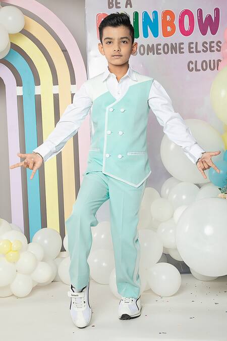 Hoity Moppet_Green Cotton Apple Overlapped Coat Pant Set _Online_at_Aza_Fashions