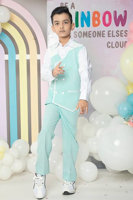 Shop_Hoity Moppet_Green Cotton Apple Overlapped Coat Pant Set _Online_at_Aza_Fashions