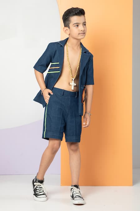 Buy Hoity Moppet Blue Denim, Cotton Embroidery Bts Theme Shirt And Shorts Set Online at Aza Fashions Buy_Hoity Moppet_Blue Denim, Cotton Embroidery Bts Theme Shirt And Shorts Set _Online_at_Aza_Fashions