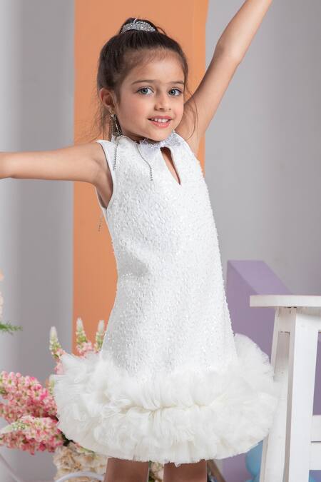 Hoity Moppet White Tulle, Satin Lace Halo There Embroidered Shift Dress Online at Aza Fashions Hoity Moppet_White Tulle, Satin Lace Halo There Embroidered Shift Dress _Online_at_Aza_Fashions