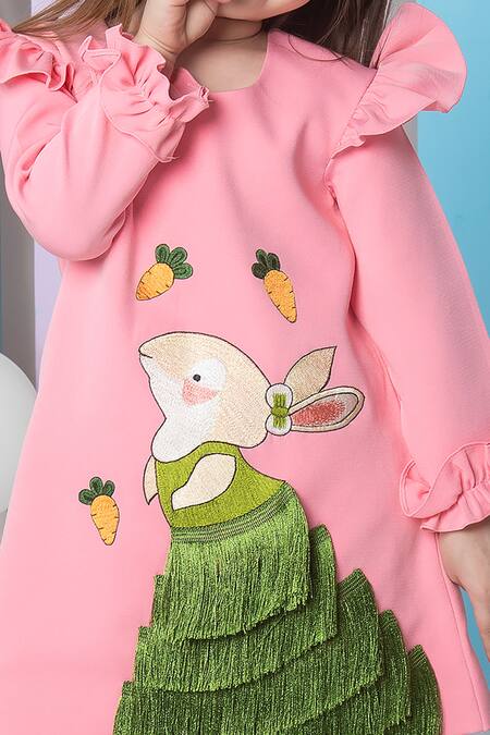 Hoity Moppet_Pink Crepe, Satin Embroidery Bugs Bunny Shift Dress _Online_at_Aza_Fashions