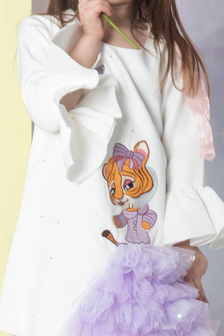 Hoity Moppet White Crepe, Satin Embroidery Hobbes Shift Dress Online at Aza Fashions Hoity Moppet_White Crepe, Satin Embroidery Hobbes Shift Dress _Online_at_Aza_Fashions