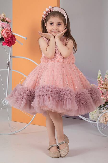 Hoity Moppet_Pink Tulle, Satin Rhinestones Angel Embellished Dress_Online_at_Aza_Fashions
