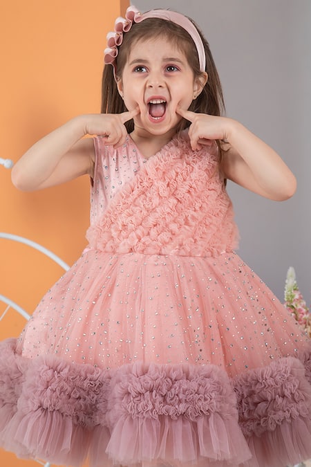 Buy Pink Tulle Embellished Rhinestones Angel Dress For Girls by Hoity  Moppet Online at Aza Fashions.