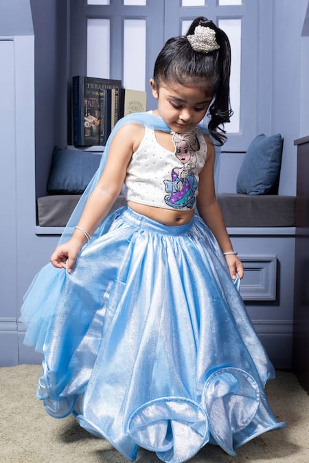 Shop Hoity Moppet Blue Organza, Satin, Crepe Stones Elsa Pattern Top Lehenga Set at Aza Fashions Shop_Hoity Moppet_Blue Organza, Satin, Crepe Stones Elsa Pattern Top Lehenga Set _at_Aza_Fashions