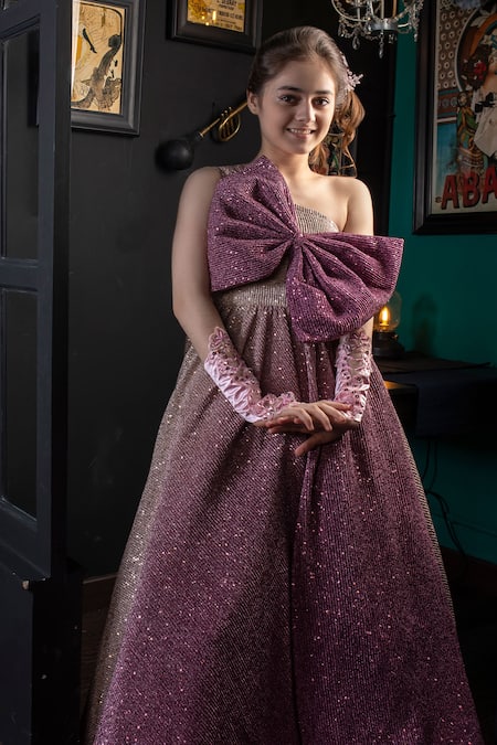 Shop_Hoity Moppet_Pink Satin Sequins Ombre One Shoulder Gown _Online_at_Aza_Fashions