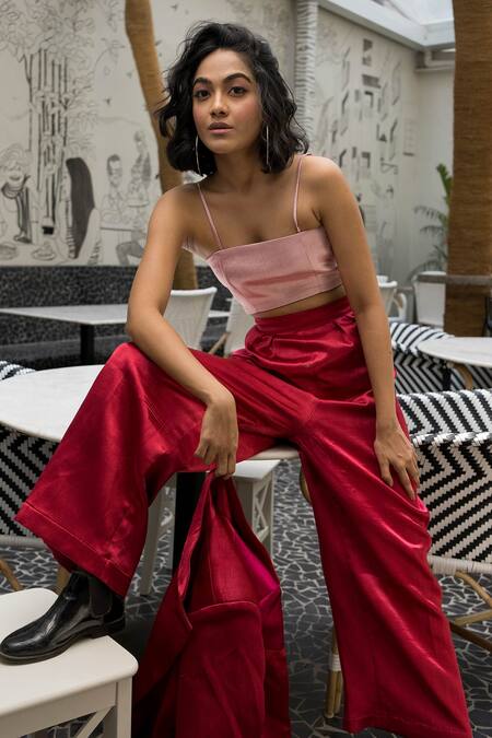 Payal & Zinal Pink Chseteri (cotton + Silk) Collared Neck Color Block Blazer And Pant Set Online at Aza Fashions Payal & Zinal_Pink Chseteri (cotton + Silk) Collared Neck Color Block Blazer And Pant Set _Online_at_Aza_Fashions