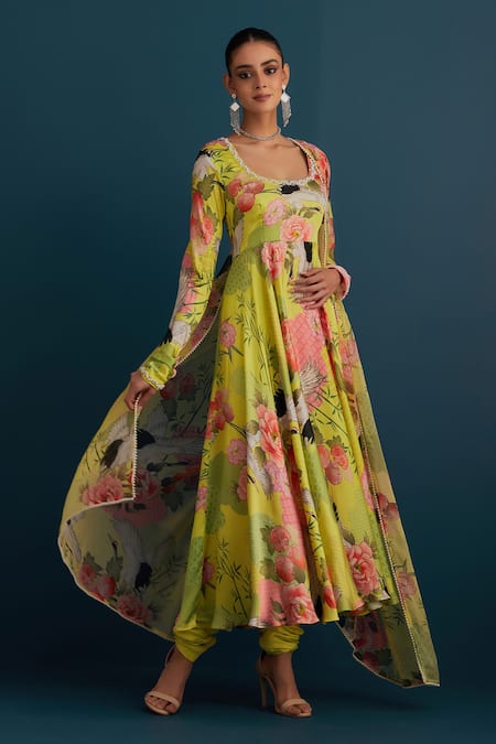 HOUSE OF PINK Silk Floral Print Anarkali Set 