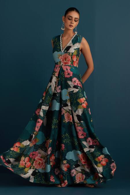 Buy House Of Pink Blue Cotton Silk Floral And Pearl Work V Neck Print Jumpsuit Online at Aza Fashions Buy_House Of Pink_Blue Cotton Silk Floral And Pearl Work V Neck Print Jumpsuit _Online_at_Aza_Fashions