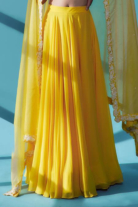 House Of Pink_Yellow Pearl Embroidered Blouse Lehenga Set_at_Aza_Fashions