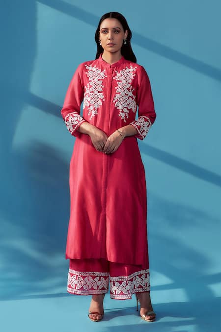 Shop House Of Pink Pink Organza, Chanderi Silk Cutdana, Pearl Work, Sequins Embroidered Kurta Set at Aza Fashions Shop_House Of Pink_Pink Organza, Chanderi Silk Cutdana, Pearl Work, Sequins Embroidered Kurta Set _at_Aza_Fashions
