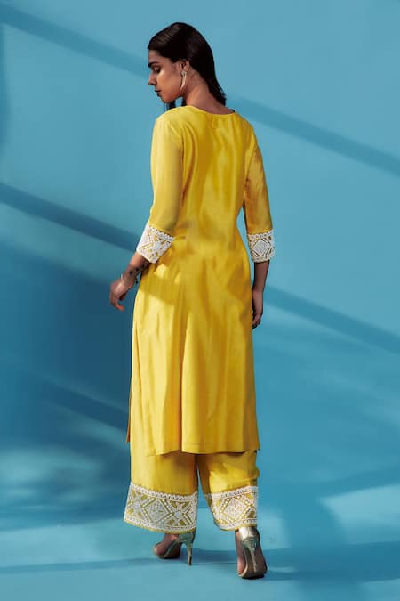 Shop House Of Pink Yellow Organza, Chanderi Silk Cutdana, Pearl Work, Sequins Embroidered Kurta Set at Aza Fashions Shop_House Of Pink_Yellow Organza, Chanderi Silk Cutdana, Pearl Work, Sequins Embroidered Kurta Set _at_Aza_Fashions