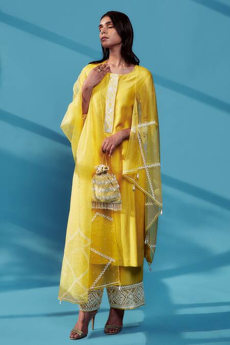 Buy House Of Pink Yellow Organza, Chanderi Silk Cutdana, Pearl Work, Sequins Embroidered Kurta Set Online at Aza Fashions Buy_House Of Pink_Yellow Organza, Chanderi Silk Cutdana, Pearl Work, Sequins Embroidered Kurta Set _Online_at_Aza_Fashions