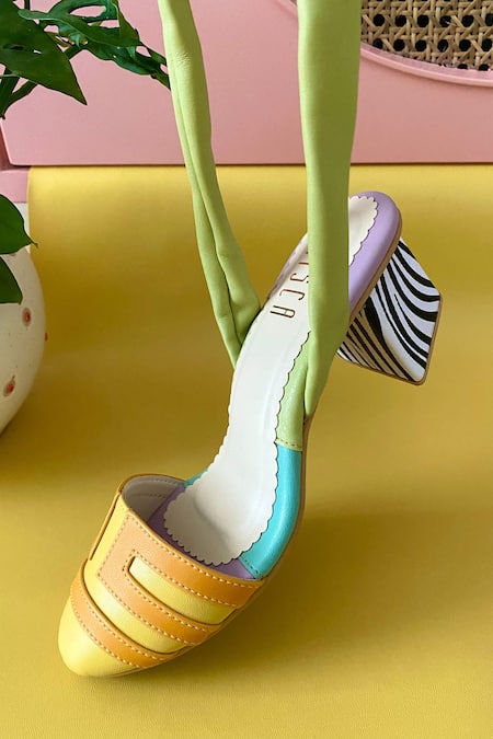 Shop House Of Prisca Multi Color Barcelona Pointed Toe Block Heels at Aza Fashions Shop_House Of Prisca_Multi Color Barcelona Pointed Toe Block Heels_at_Aza_Fashions