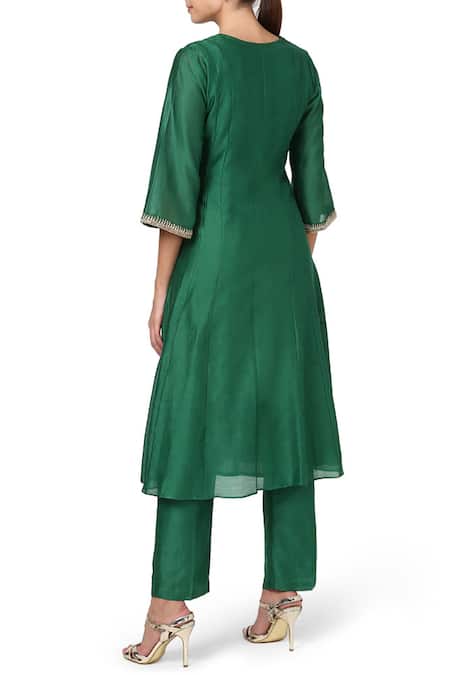 Shop House Of Pink Green Organza, Chanderi Kurta Set at Aza Fashions Shop_House Of Pink_Green Organza, Chanderi Kurta Set _at_Aza_Fashions