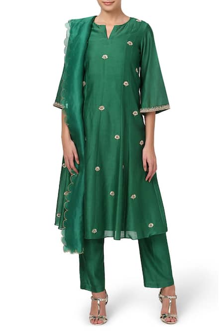 House Of Pink Green Organza, Chanderi Kurta Set Online at Aza Fashions House Of Pink_Green Organza, Chanderi Kurta Set _Online_at_Aza_Fashions