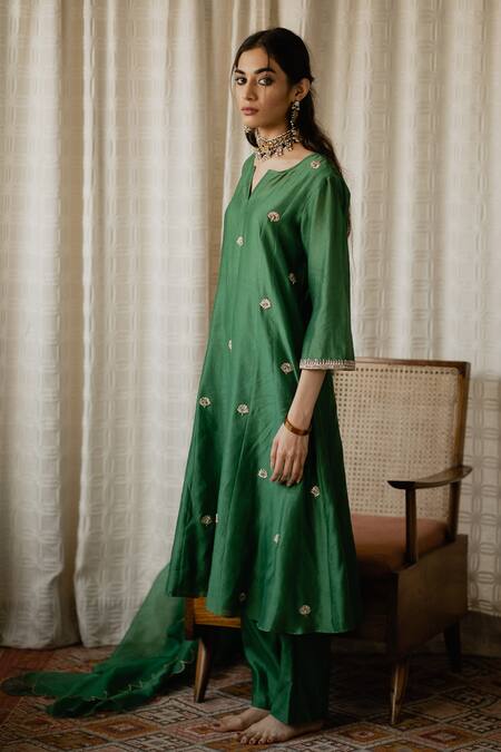 Buy House Of Pink Green Organza, Chanderi Kurta Set Online at Aza Fashions Buy_House Of Pink_Green Organza, Chanderi Kurta Set _Online_at_Aza_Fashions